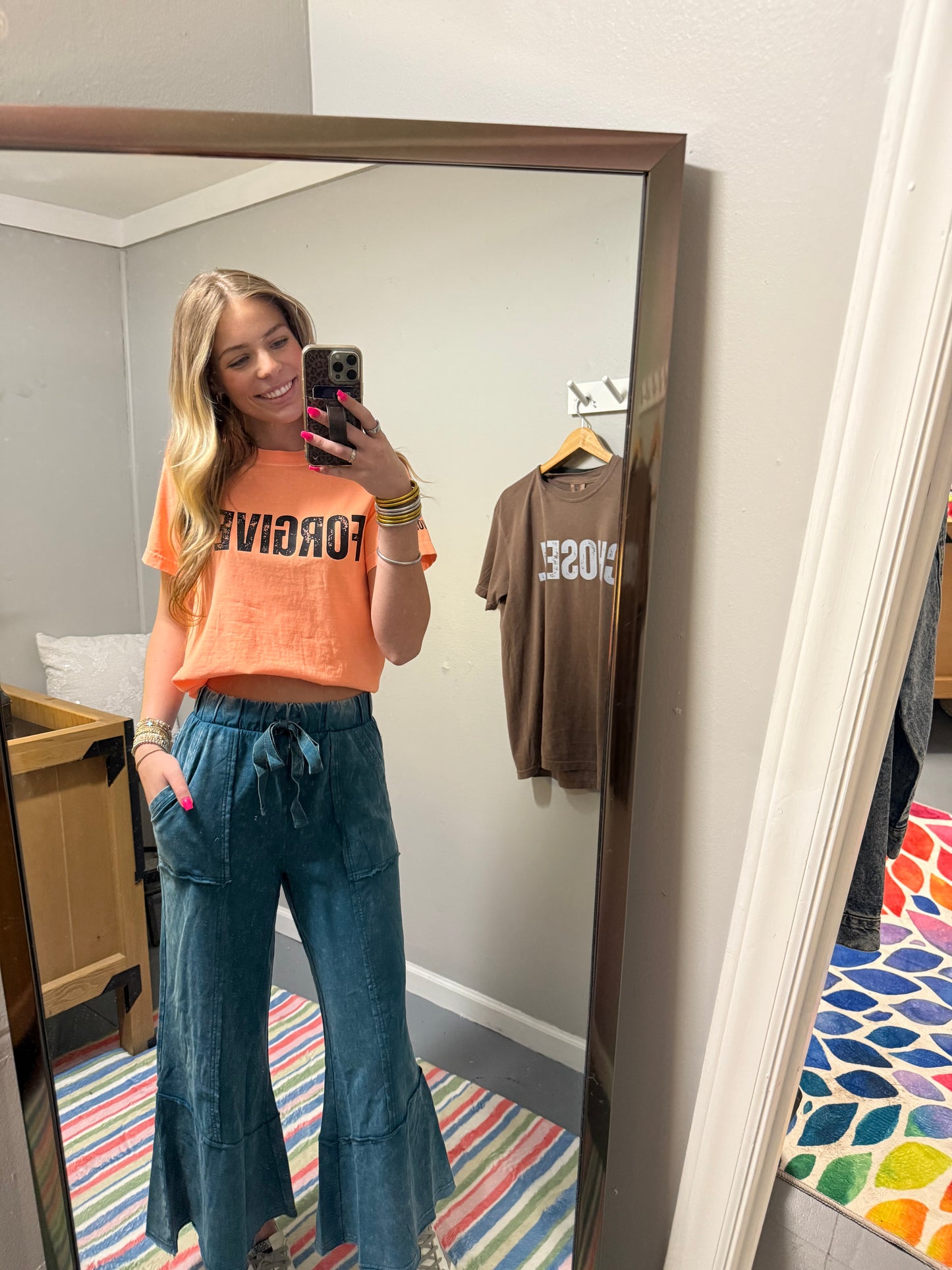 Exposed Hem Flare Pants