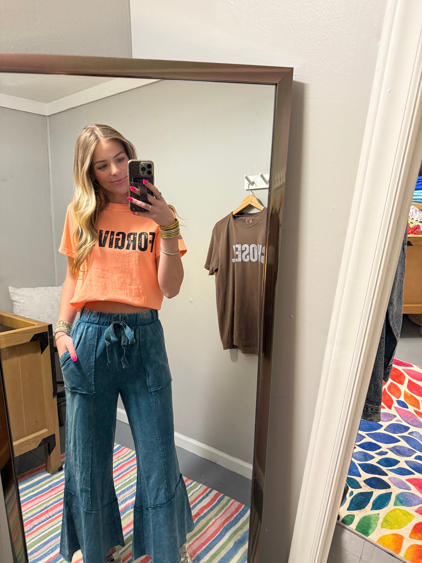 Exposed Hem Flare Pants