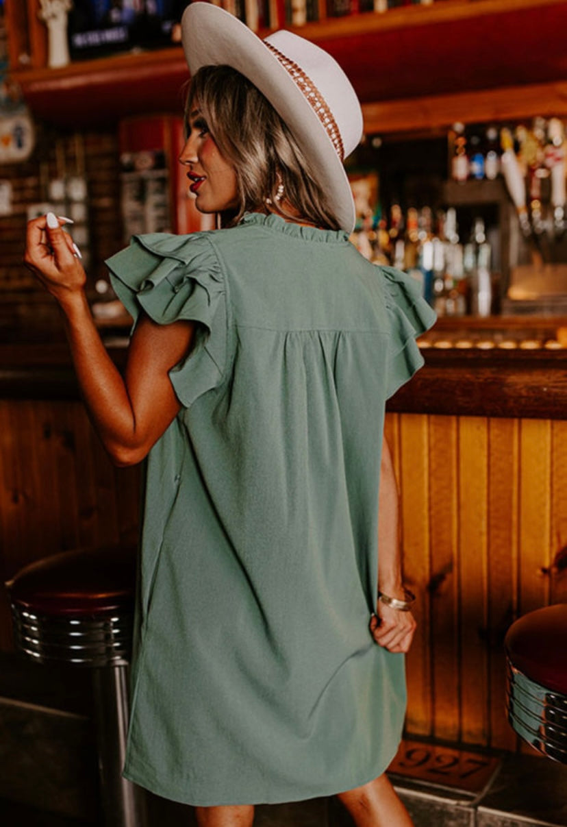 Mist Green Ruffle Sleeve