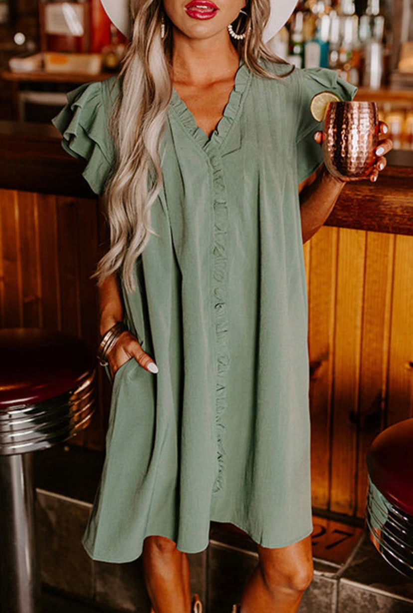 Mist Green Ruffle Sleeve