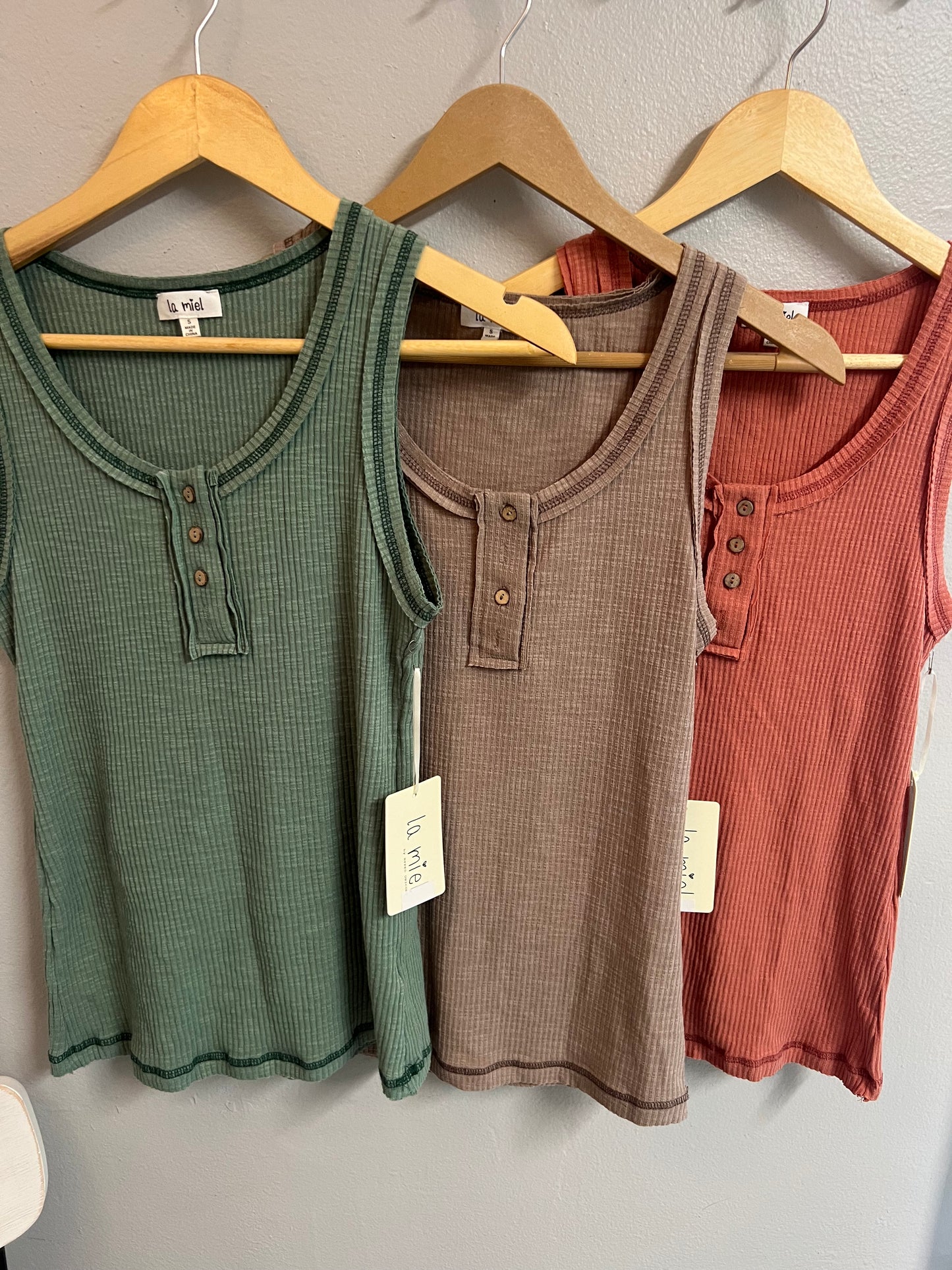 Henley Stitched Sleeveless Tank